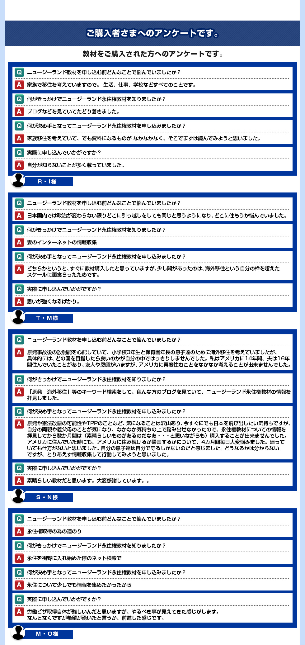 ご購入者様のアンケートです。